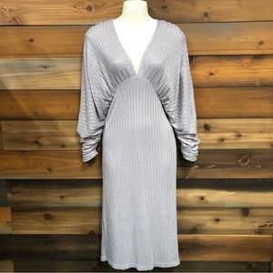 Zara Silver Metallic Ribbed Midi Dress